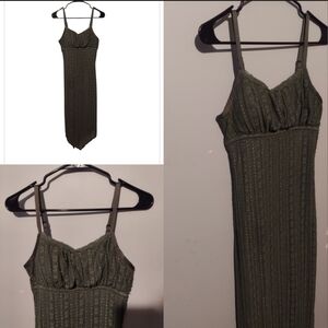 Y2K Fairy Grunge Milkmaid Asymmetrical Midi Slip Dress S Green Lace Whimsigoth